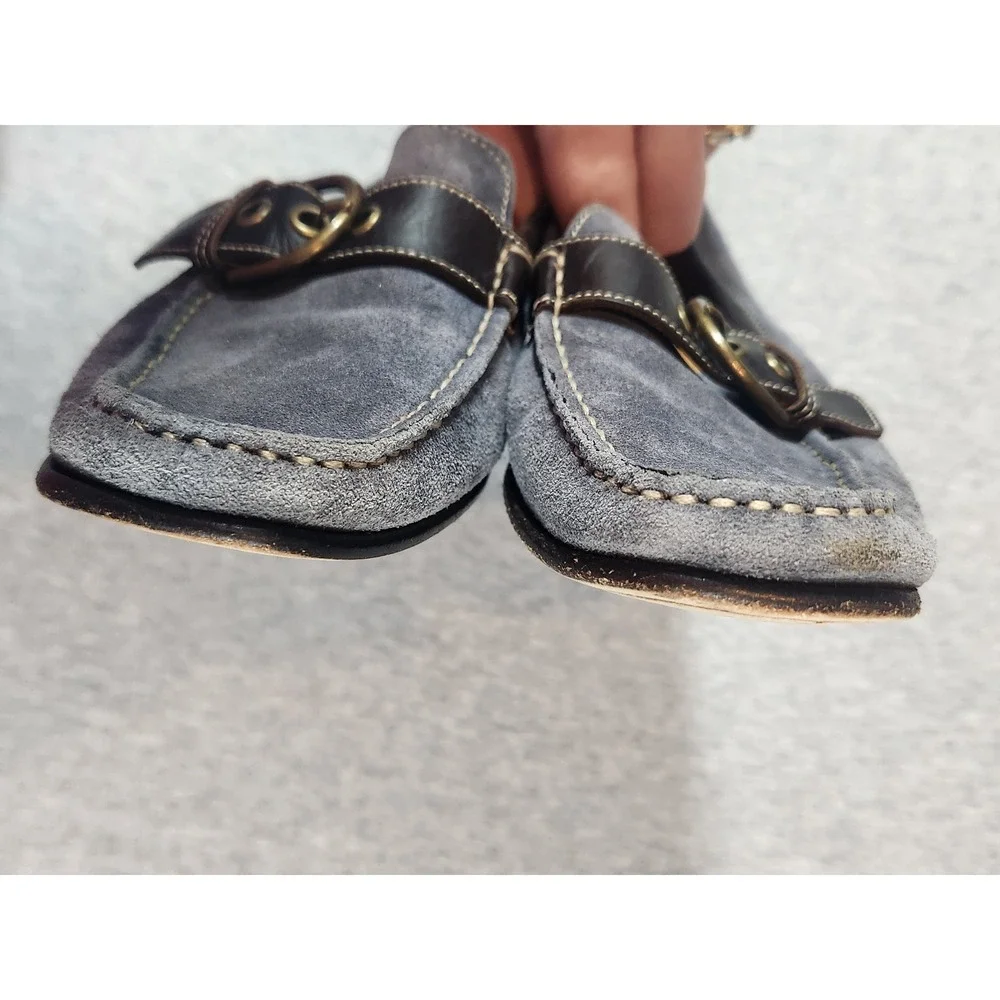 Coach Loafers Womens 6.5 Blue Suede Leather Buckle slip on Shoes